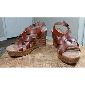 Altar'd State Aubrey Brown Faux Leather Wedge Sandals Size 9M Strappy Espadrille